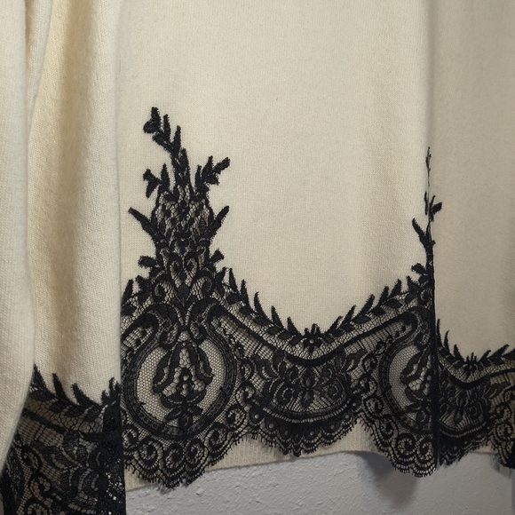 Valentino Beige Long Sleeve Top with Black Lace Wool + Cashmere Size L - Picture 8 of 13